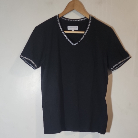 Classic Black V-Neck Tee with White Trim - Picture 1 of 8